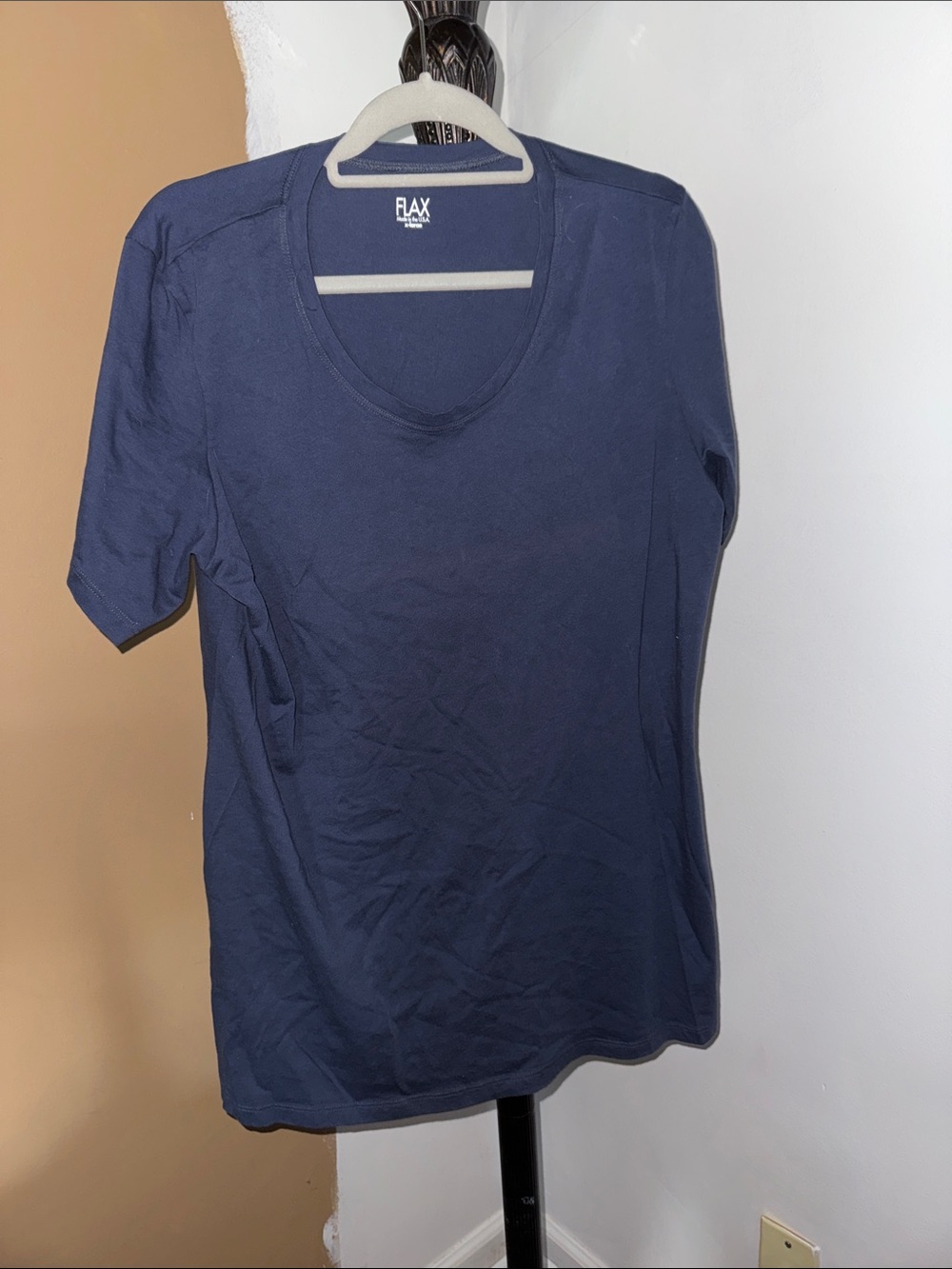 Flax Navy Scoop Neck Short Sleeve Tee